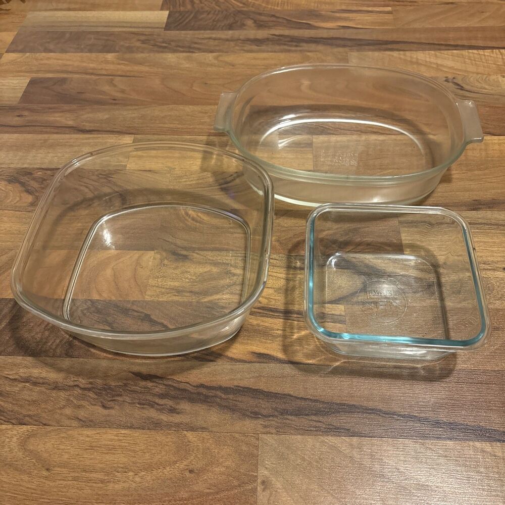 Vintage Pyrex Clear Glass Bakeware Lot 3 Piece Square Casserole Dish 8101 702